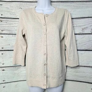 Christopher & Banks Beige Button Front Cardigan M